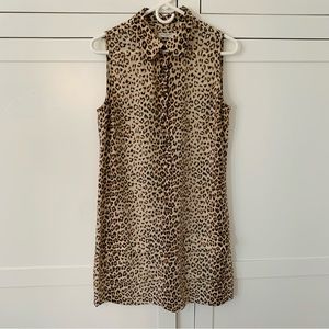 Equipment Femme Silk Leopard Button Collar Pocket Mini Sleeveless Medium Dress